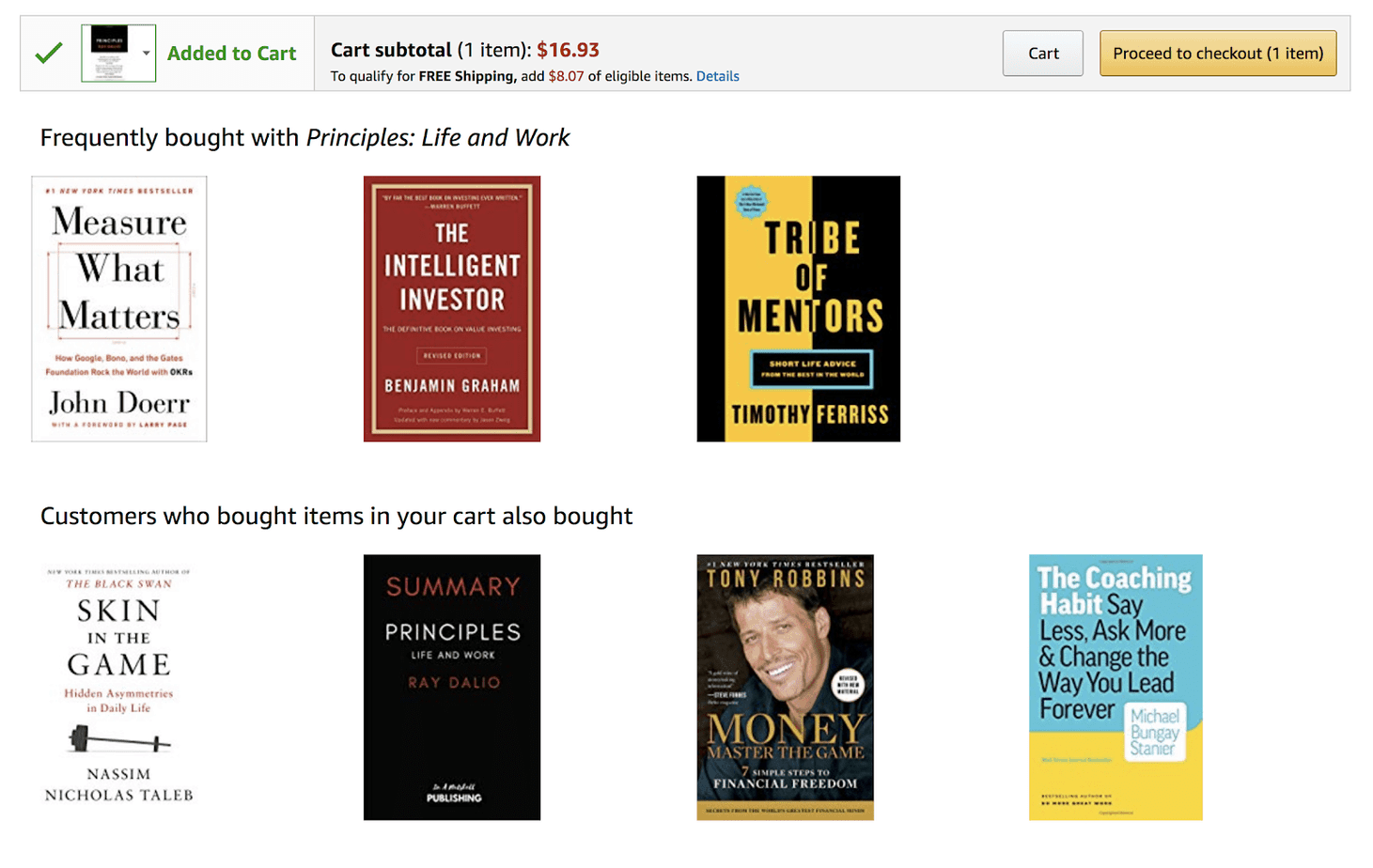 Screenshot showing recommendations on amazon